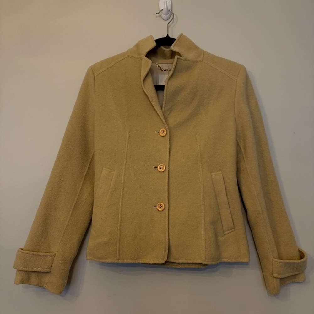 Shema Womens Beige Wool-Blend Short Coat Jacket